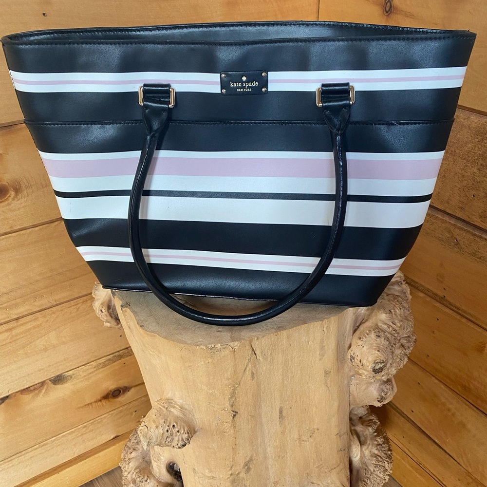 Kate SpadeTote-Authentic- Pink and black stripes with gold accents!